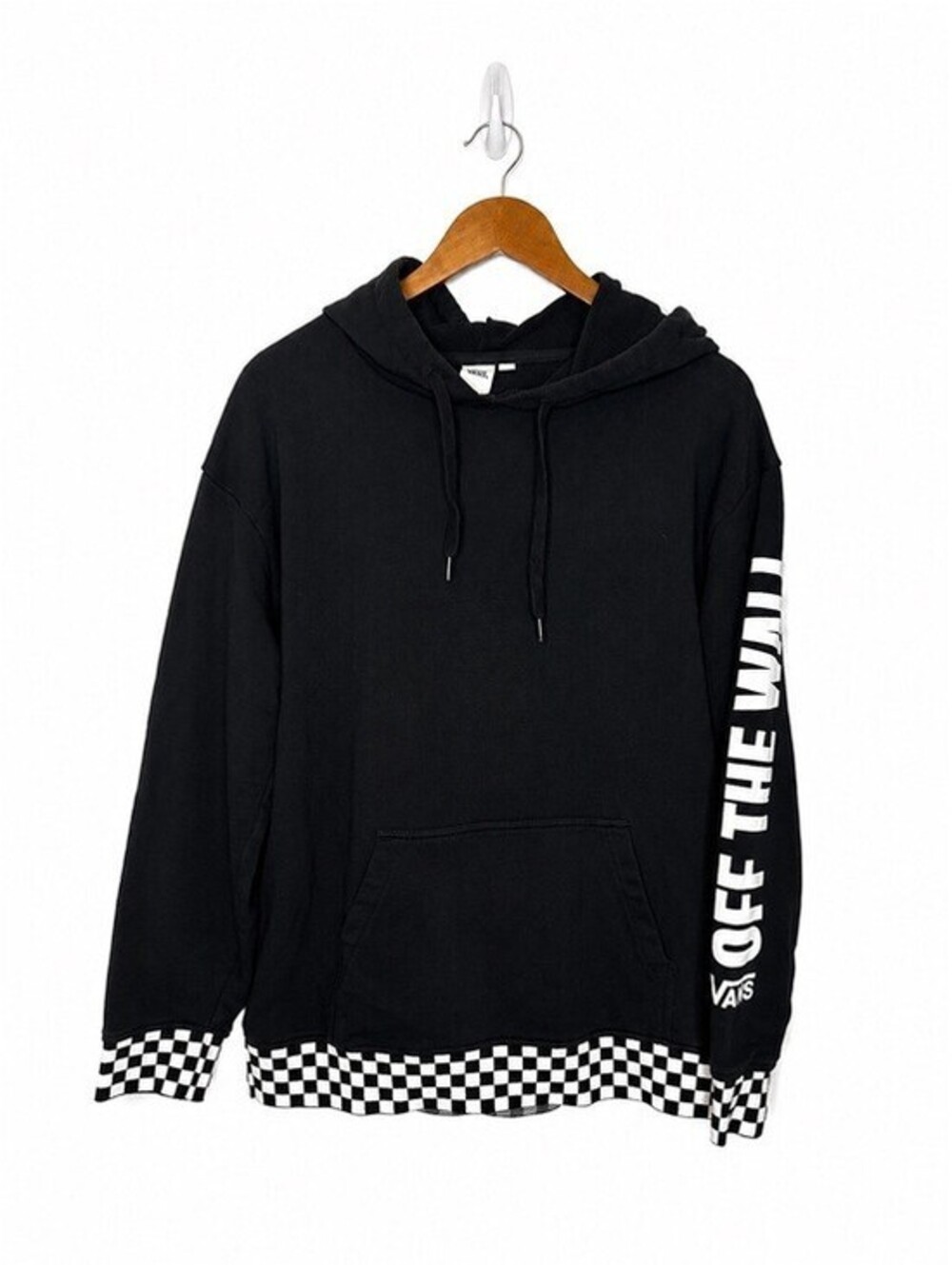 Vans Black 'Off The Wall' Pullover Hoodie Checkerboard Trim Skate Size Small